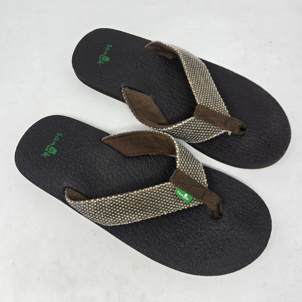 Sanuk Beer Cozy Flip Flops Mens 9 Brown Tan SMS10966 Yoga Mat Sandals